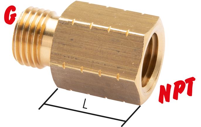 Voorbeeldig Afbeelding: Reduceermof met G-tap / NPT-tap, messing