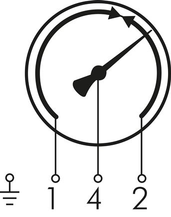 Schakelsymbool: Enkelvoudig contact nr. 3: Het contact schakelt om (wisselaar), m.a.w. het contact opent en sluit wanneer de streefwaarde wordt overschreden